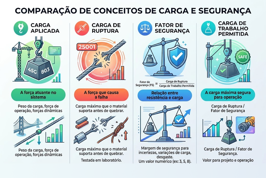 Diferença entre carga de ruptura e carga de trabalho