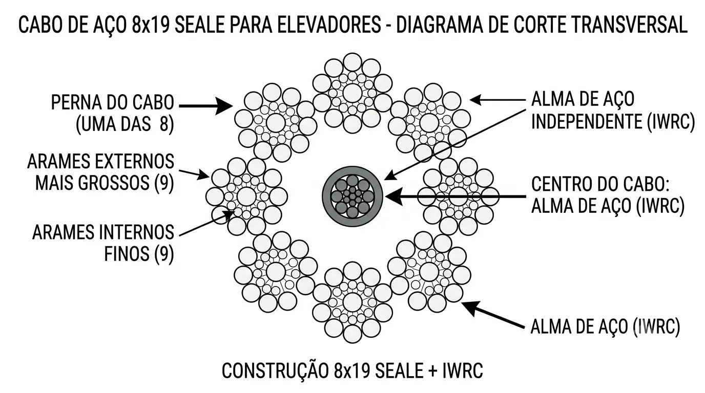 Detalhe técnico de cabo para elevador