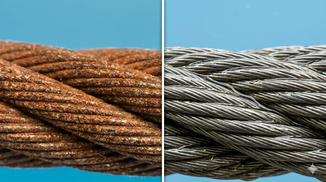 Aplicação de lubrificante em cabo de aço